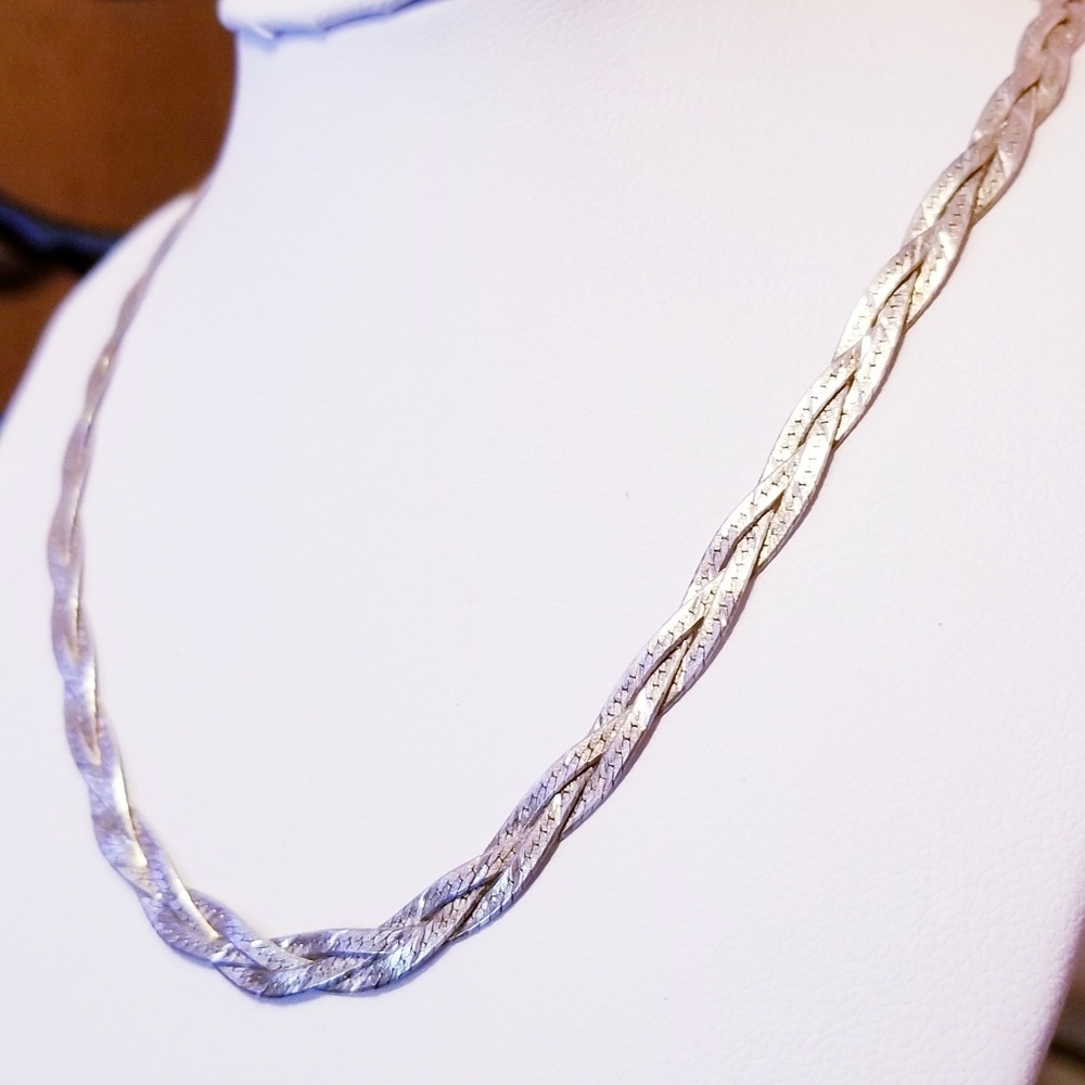Signed Italy Sterling Silver Herringbone Necklace